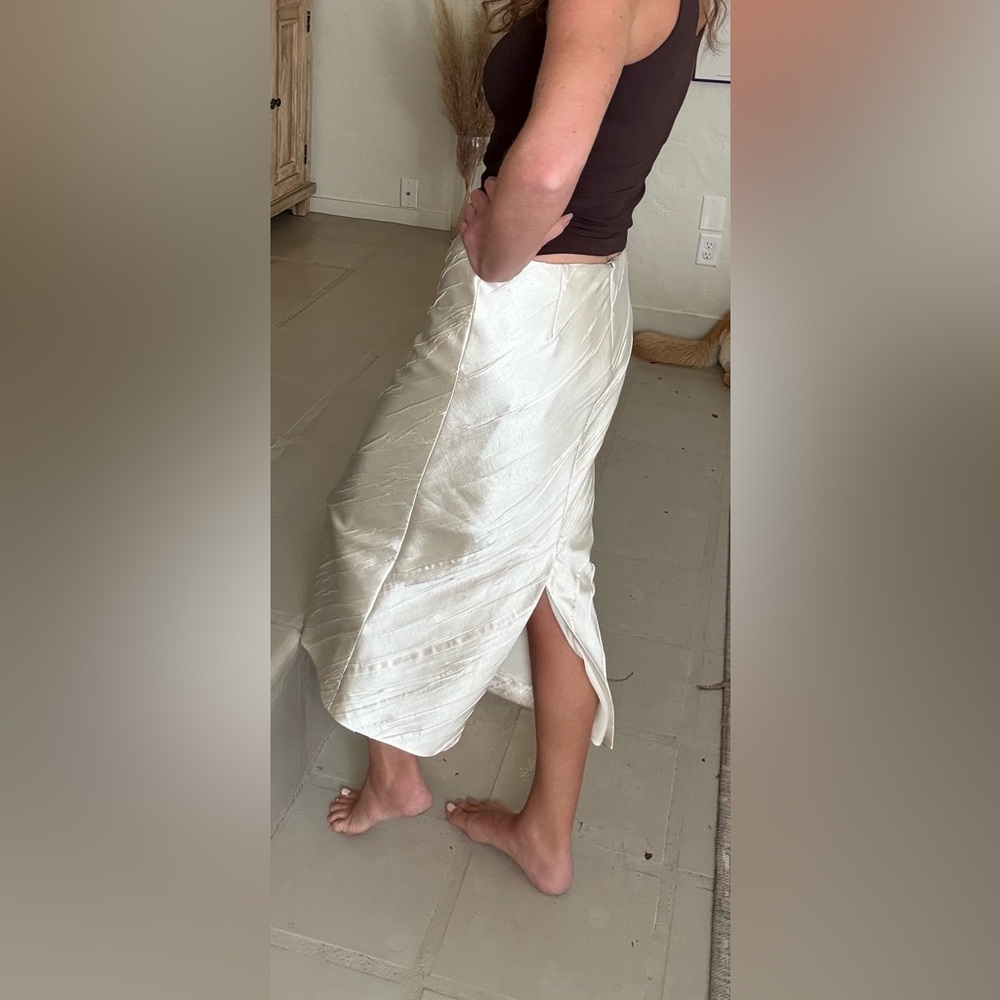Max Mara $750 Sportmax Ruta Ivory Satin Midi Skirt NWT Size 10 Bias Cut Italy - Picture 4 of 16